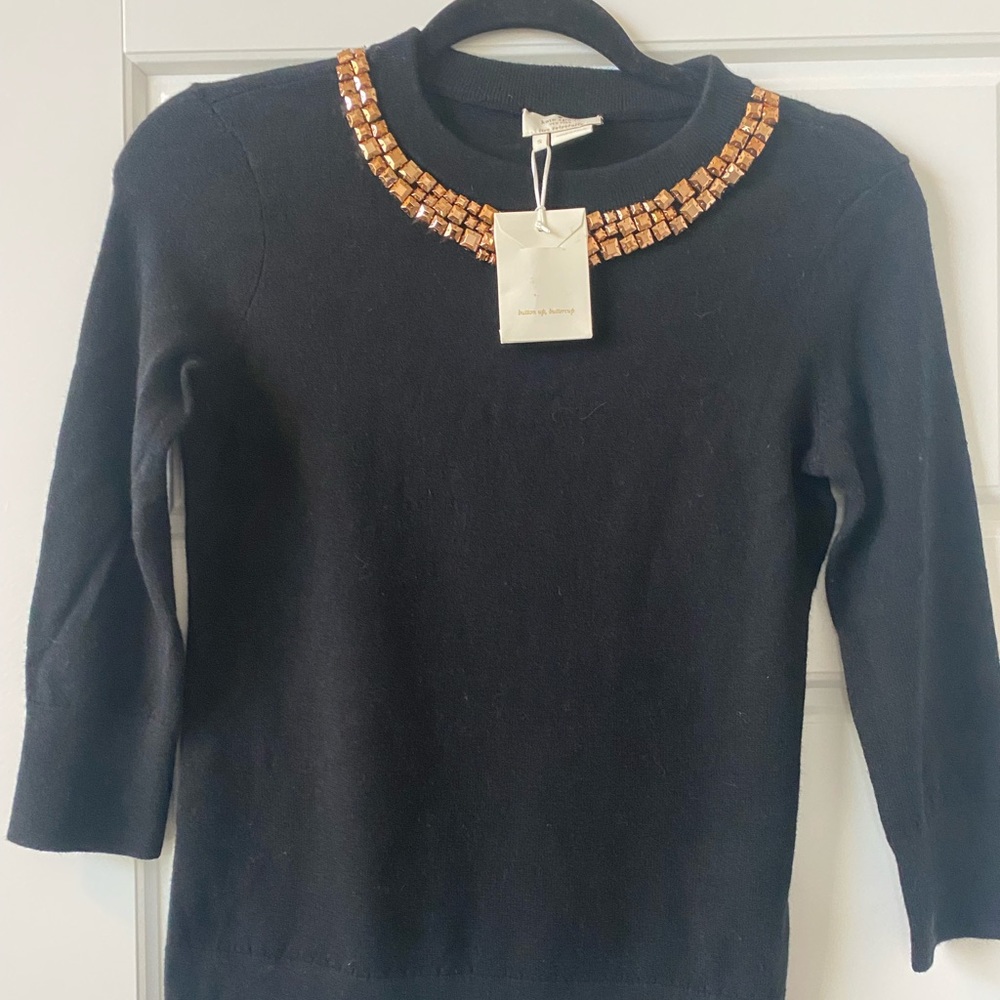 NEW , Kate Spade black sweater.  Embellished gold beading. Size Xsmall/ Small